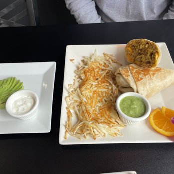 Calafia Kitchen - Chorizo breakfast burrito with a side of hash browns - Breakfast & Brunch Near Me - Livermore, California