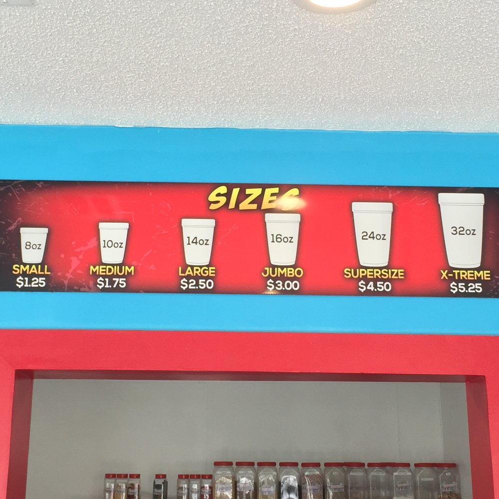 Brooke's Sno World - Sno-ball sizes - Shaved Snow Near Me - Thibodaux, Louisiana