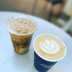 Ice and hot caramel latte