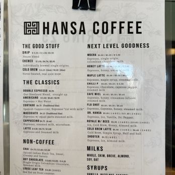 Hansa Coffee Roasters - Lake Bluff - Standard menu - Coffee & Tea Near Me - Lake Bluff, Illinois Hansa Coffee Roasters - Lake Bluff - Standard menu - Coffee & Tea Near Me - Lake Bluff, Illinois