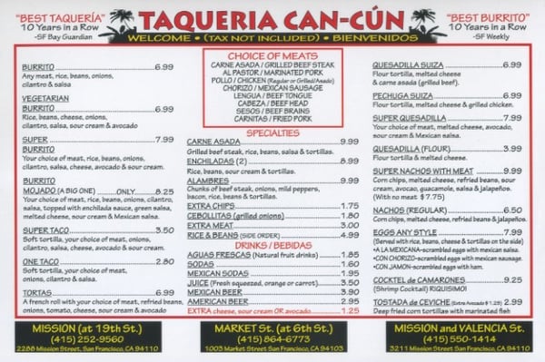 Menu photo 8 Taqueria Cancun San Francisco, CA