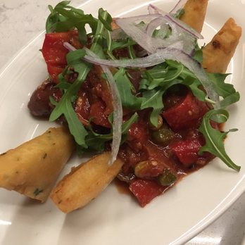 Cosima - caponta: eggplant, tomatoes, olives with chickpea fritters - Italian Near Me - Baltimore, Maryland