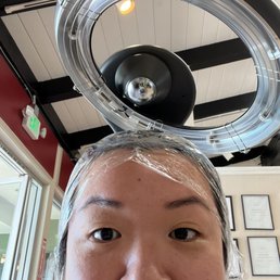 Keratin treatment applied, under the heater Keratin treatment applied, under the heater