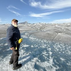 Airboat Alaska - My dad walking on the glacier during the helicopter landing!