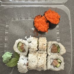 Rawdeadfish - Tobiko and North Idaho Roll - Avocado, Salmon, Cucumber, Green Onions, and Sesame Seeds