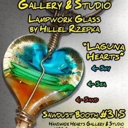 Handmade Hearts Gallery & Art Glass Studio - This heart represents Laguna with the sand, the sea, and the sky. Enjoy the sandy beach, the waves rolling in, under an aqua blue sky!