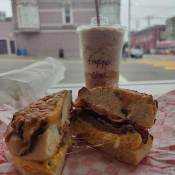 Cumaica - Dirty chai frappe and breakfast bagel with added bacon and sausage. - Coffee & Tea Near Me - San Francisco, California