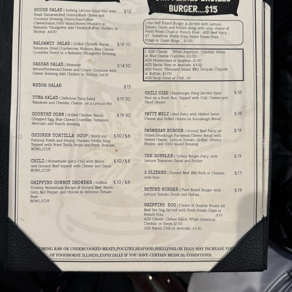Griffins Grill - Food menu - Karaoke Near Me - Los Alamitos, California