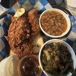Nashville hot, JB'S COLLARDS, MAPLE BAKED BEANS Nashville hot, JB'S COLLARDS, MAPLE BAKED BEANS