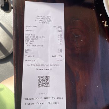 The Griddle Cafe - My receipt - Breakfast & Brunch Near Me - Los Angeles, California The Griddle Cafe - My receipt - Breakfast & Brunch Near Me - Los Angeles, California