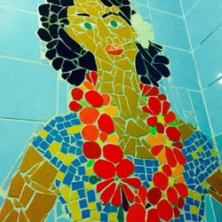 Tiki's - Mosaic hula girl in the bathroom.