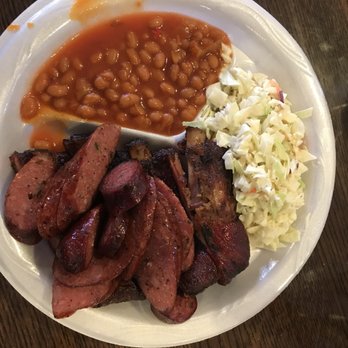 Donn's BBQ & Catering - Pork ribs, jalapeño sausage, beans and coke slaw. - Barbeque Near Me - Austin, Texas