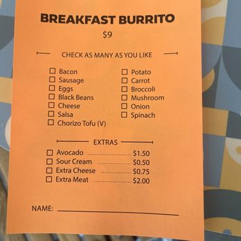 Mezzo - Bfast burrito order sheet - great deal and yummy! - Sandwiches Near Me - Berkeley, California