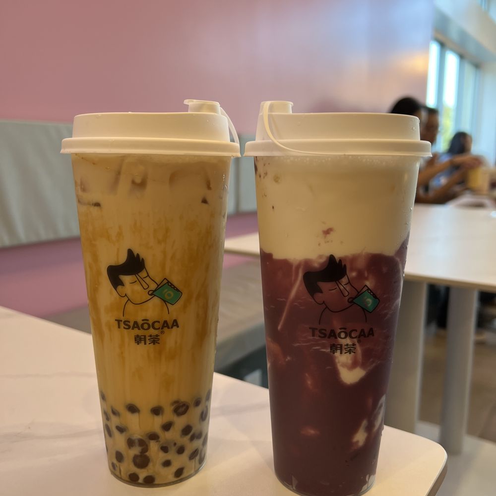 Tsaocaa - Richmond - Brown sugar milk black tea w/ bubbles (left), Purple potato milk tea w/ bubbles (right) - Bubble Tea Near Me - Richmond, Virginia Tsaocaa - Richmond - Brown sugar milk black tea w/ bubbles (left), Purple potato milk tea w/ bubbles (right) - Bubble Tea Near Me - Richmond, Virginia