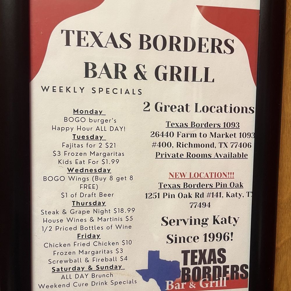 Texas Borders Bar & Grill - Specials - American Near Me - Katy, Texas Texas Borders Bar & Grill - Specials - American Near Me - Katy, Texas