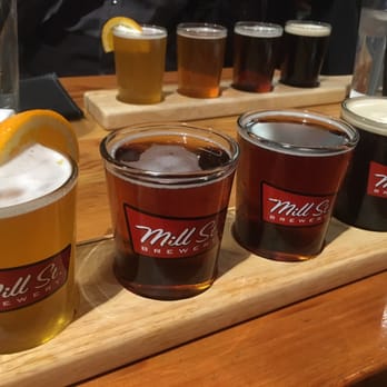 Mill Street Beer Hall - Beer flight - wheat beer, rye beer, Rauchbier and vanilla stout - Gastropubs Near Me - Toronto, Ontario Mill Street Beer Hall - Beer flight - wheat beer, rye beer, Rauchbier and vanilla stout - Gastropubs Near Me - Toronto, Ontario