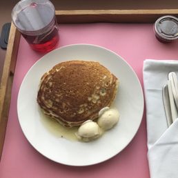 Pancakes and cranberry juice. Pancakes and cranberry juice.