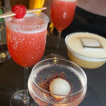 Ophelia - the flapper (pink drink), white lightning (clear drink with rambutan - don't recommend), peaches & nuts - Cocktail Bars Near Me - New York, New York Ophelia - the flapper (pink drink), white lightning (clear drink with rambutan - don't recommend), peaches & nuts - Cocktail Bars Near Me - New York, New York