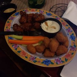 Mac N Wings - Honey garlic boneless wings and the corn bites!
