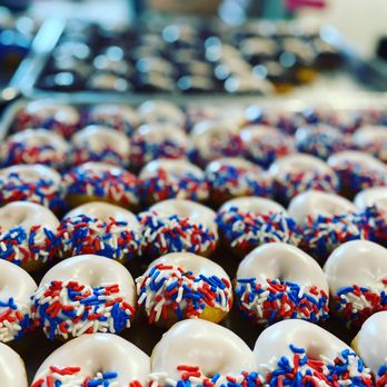 Lil' Funky Donuts - a tray of mini donuts with red, white and blue sprinkles - Donuts Near Me - Portland, Oregon