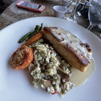 The Preserve Restaurant - Parmesan crusted halibut with pea risotto and veggies - Diners Near Me - Tucson, Arizona