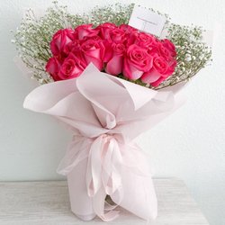 Blush and Bloom Floral Bouquets - Large 2 dozen rose bouquet with soft pink floral paper