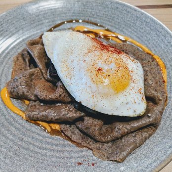 Crêpe Bar - Grand Prix - coffee crêpe, pork belly, espresso maple, chili aïoli, egg up - Creperies Near Me - Tempe, Arizona