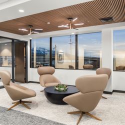 Wholesale Office Furniture - Open office collaboration area with comfortable lounge seating and natural light. Designed to improve employee experience in Salt Lake City