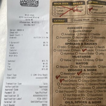 Which Wich - Receipt and paper order bag. - Sandwiches Near Me - Albuquerque, New Mexico