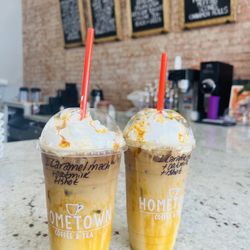 Hometown Coffee and Tea - Iced caramel macchiato with extra expresso and oat milk.