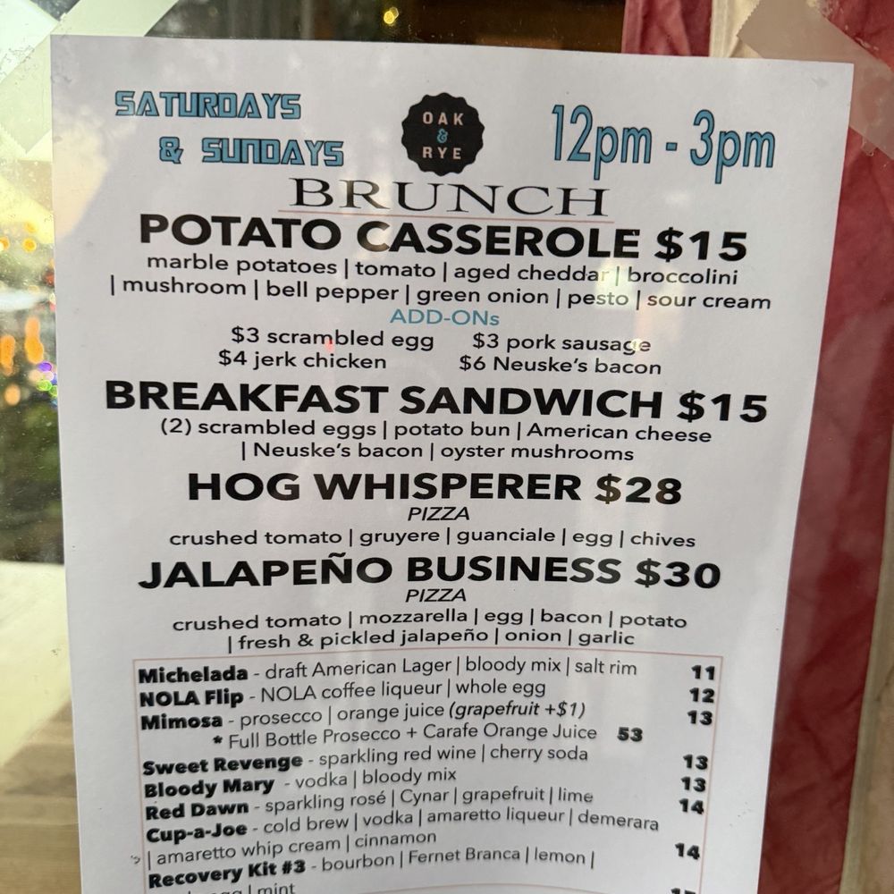 Oak & Rye - Brunch menu - Pizza Near Me - Los Gatos, California Oak & Rye - Brunch menu - Pizza Near Me - Los Gatos, California