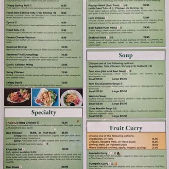Thai Village - One side of the menu - Thai Near Me - San Diego, California