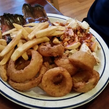 J D's Bar-B-Que - 2 meat combo. Baby back ribs, chicken I think with onion rings and fries. - Barbeque Near Me - Acworth, Georgia J D's Bar-B-Que - 2 meat combo. Baby back ribs, chicken I think with onion rings and fries. - Barbeque Near Me - Acworth, Georgia