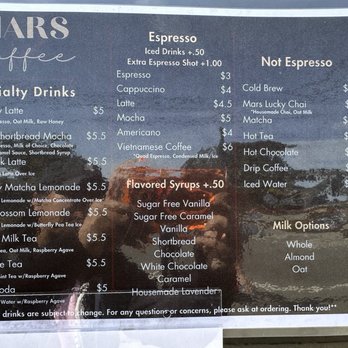 Mars Coffee - Menu - Coffee & Tea Near Me