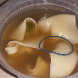 Free rubber band in my Wonton Soup. Eww. Free rubber band in my Wonton Soup. Eww.