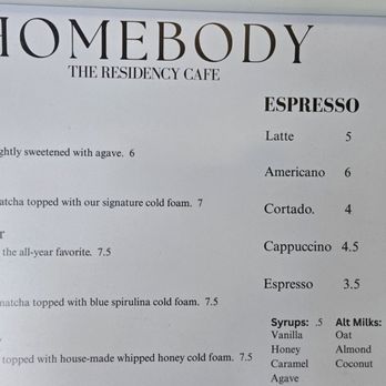 Homebody - Menu - Coffee & Tea Near Me - Albuquerque, New Mexico