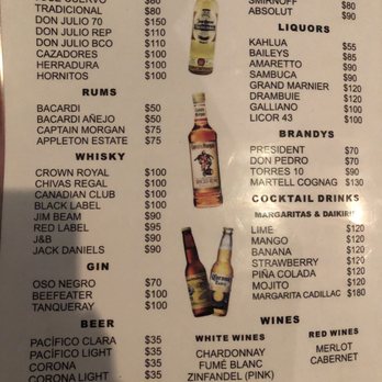 Tony's On The Beach - Drink Menu - Seafood Near Me - Mazatlán, SIN