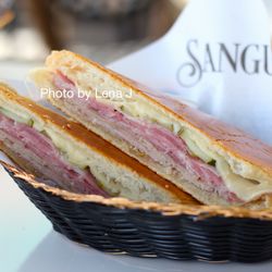 Sanguich - Cubano ($14.99) - city ham, Lechon, Swiss cheese, pickles & mustard on Cuban bread. It's a lot; 1 order is too much for 1 person