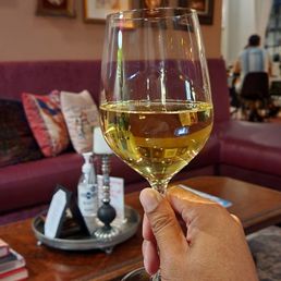 a person holding a glass of wine