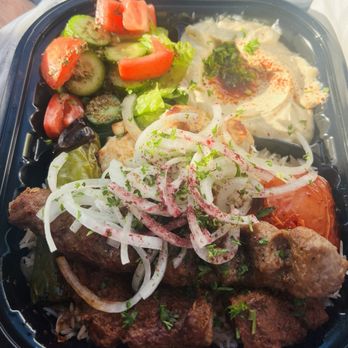 Byblos Mediterranean Bakery - Byblos Combo Plate: Beef Shish, Beef Lule, Chicken kabobs; includes rice, grilled tomato and Anaheim pepper plus two sides: hummus/salad. - Mediterranean Near Me - La Crescenta-Montrose, California Byblos Mediterranean Bakery - Byblos Combo Plate: Beef Shish, Beef Lule, Chicken kabobs; includes rice, grilled tomato and Anaheim pepper plus two sides: hummus/salad. - Mediterranean Near Me - La Crescenta-Montrose, California