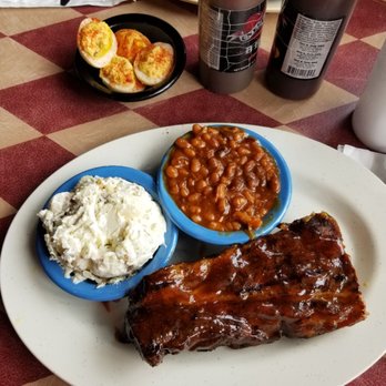 One & Only BBQ - Half rack of ribs with twice baked potato salad and baked beans. It was amazing! The deviled eggs were not my favorite. - Barbeque Near Me - Memphis, Tennessee One & Only BBQ - Half rack of ribs with twice baked potato salad and baked beans. It was amazing! The deviled eggs were not my favorite. - Barbeque Near Me - Memphis, Tennessee