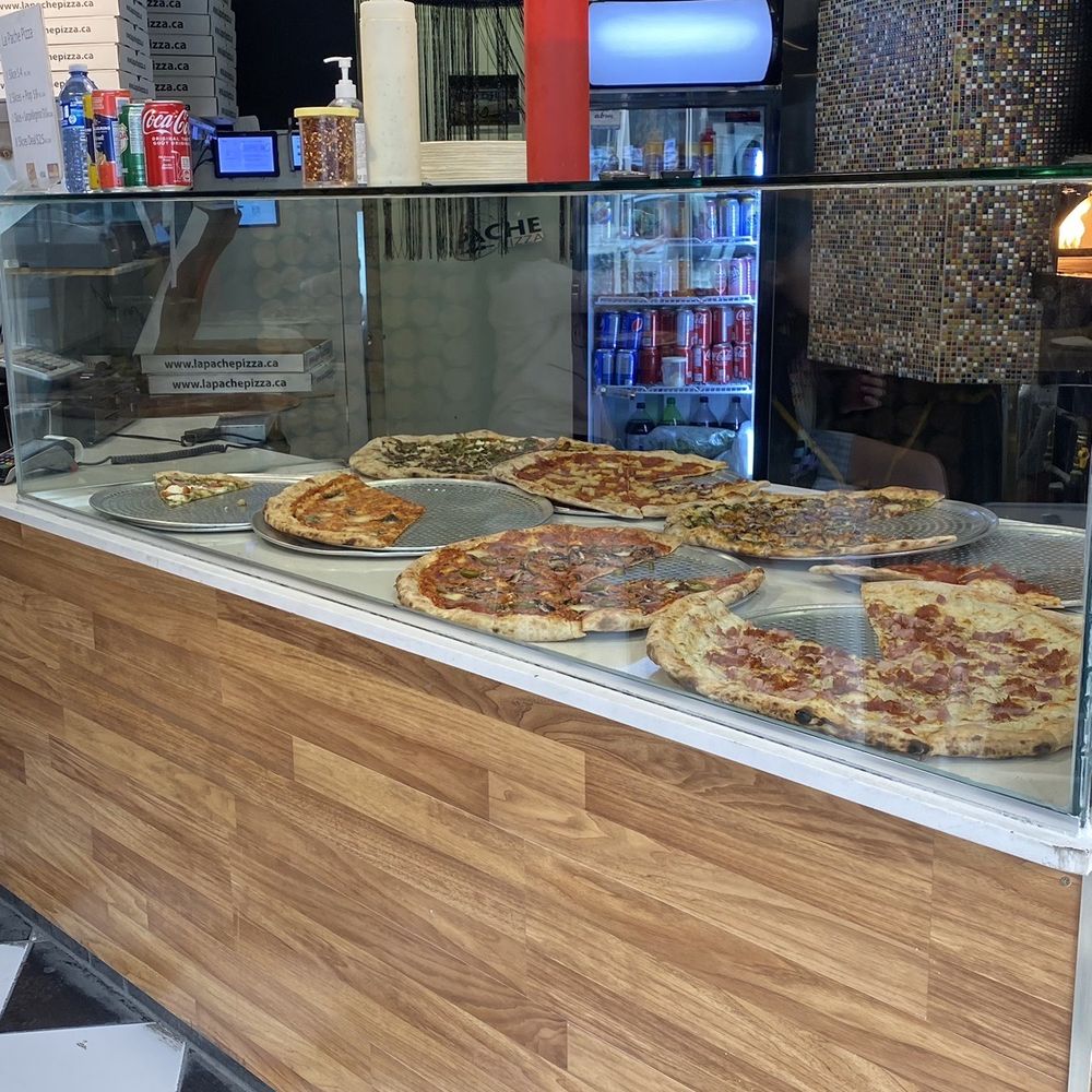 a view of a pizza counter a view of a pizza counter