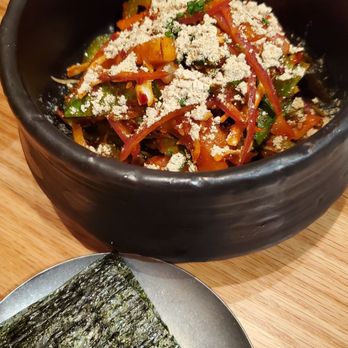 Moono - Hoe-muchim + Kim (salmon, gochujang, soybean powder wrapped in seaweed) - Korean Near Me - New York, New York