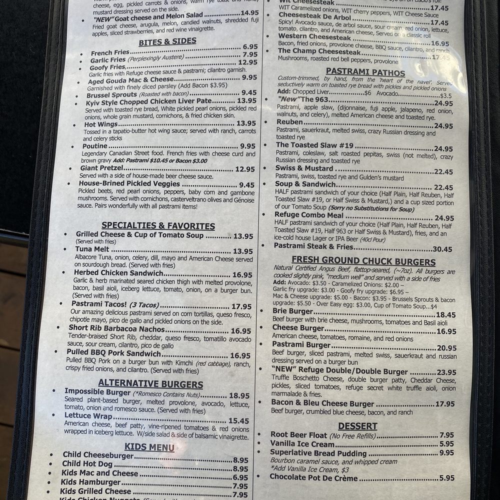 The Refuge - Menu October 2023 - Burgers Near Me - San Carlos, California The Refuge - Menu October 2023 - Burgers Near Me - San Carlos, California