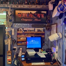 a desk with a laptop on it