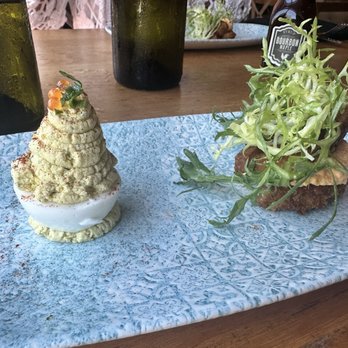 Yardbird Table & Bar - Deviled Eggs and Fried Green Tomato BLT Stack - Southern Near Me - Miami Beach, Florida Yardbird Table & Bar - Deviled Eggs and Fried Green Tomato BLT Stack - Southern Near Me - Miami Beach, Florida