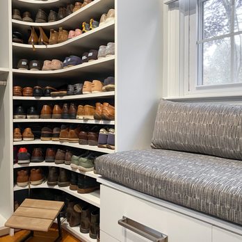 Marianne Ashley Designs - Master Walk-In Closet asymmetrical shoe storage unit. - Interior Design Near Me Marianne Ashley Designs - Master Walk-In Closet asymmetrical shoe storage unit. - Interior Design Near Me