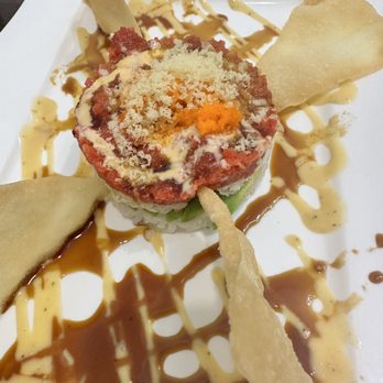 Sushi Zoa - Ahi tuna tower - a bit "flat" and could use more flavor, texture. - Sushi Bars Near Me - Hutto, Texas Sushi Zoa - Ahi tuna tower - a bit "flat" and could use more flavor, texture. - Sushi Bars Near Me - Hutto, Texas