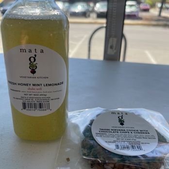 Mata G Vegetarian Kitchen - a bottle of lemonade and a bag of granola - Vegetarian Near Me - Albuquerque, New Mexico