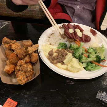 JJ Tea House - Taiwanese chicken nuggets and Taiwanese sausage rice dish with egg and broccoli - Taiwanese Near Me - Columbia, South Carolina JJ Tea House - Taiwanese chicken nuggets and Taiwanese sausage rice dish with egg and broccoli - Taiwanese Near Me - Columbia, South Carolina
